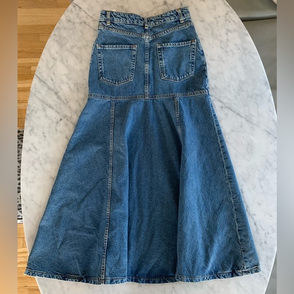 Zara denim skirt with drop waist and flared hem midi length size XS - Picture 6 of 10